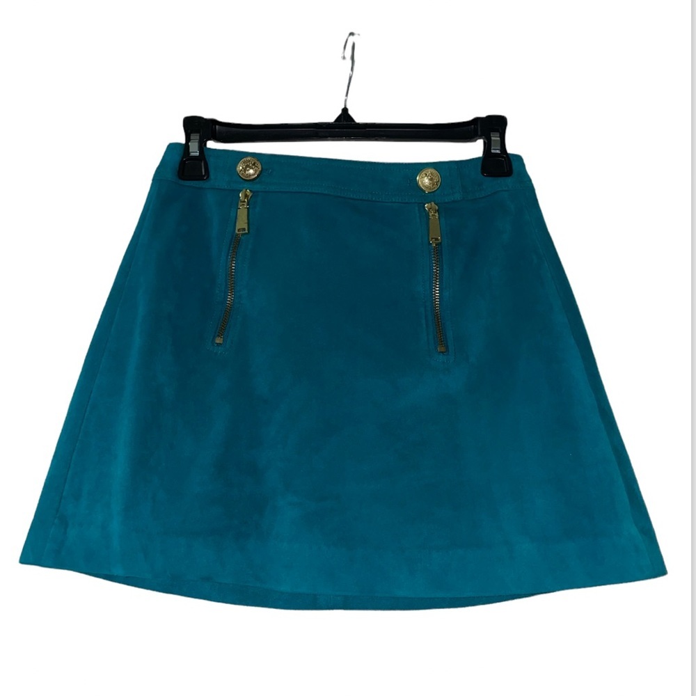 Express Faux Suede Teal Mini Skirt - Gold Buttons - Size 0